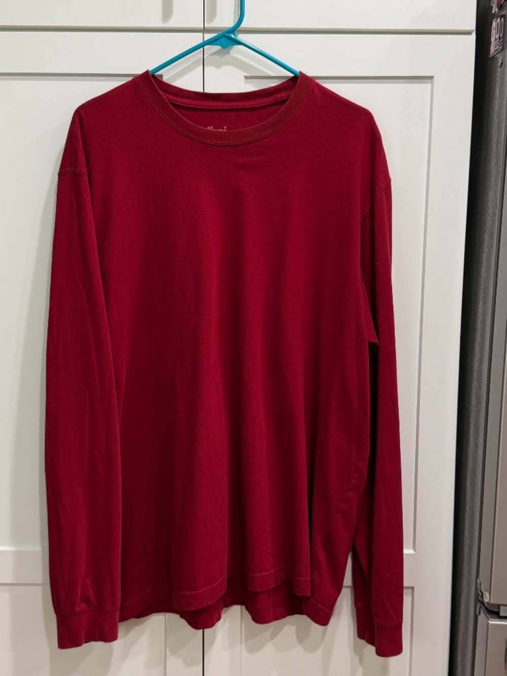 Eddie Bauer Men's Long Sleeve T-Shirt Burgundy, XL, Crew Neck, 100% Cotton